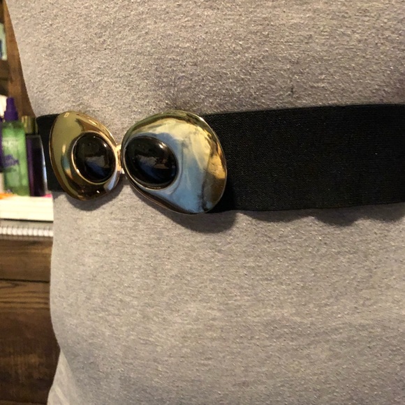 Vintage Black Elastic Stretch Belt with Gold Hook - Picture 2 of 7